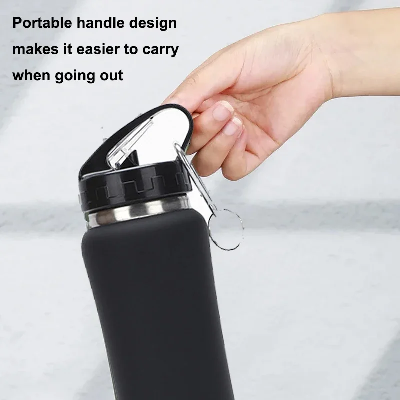 Outdoor Large-capacity Portable Cup Waist Handle Sports Water Bottle Double-layer Stainless Steel Thermos Cup