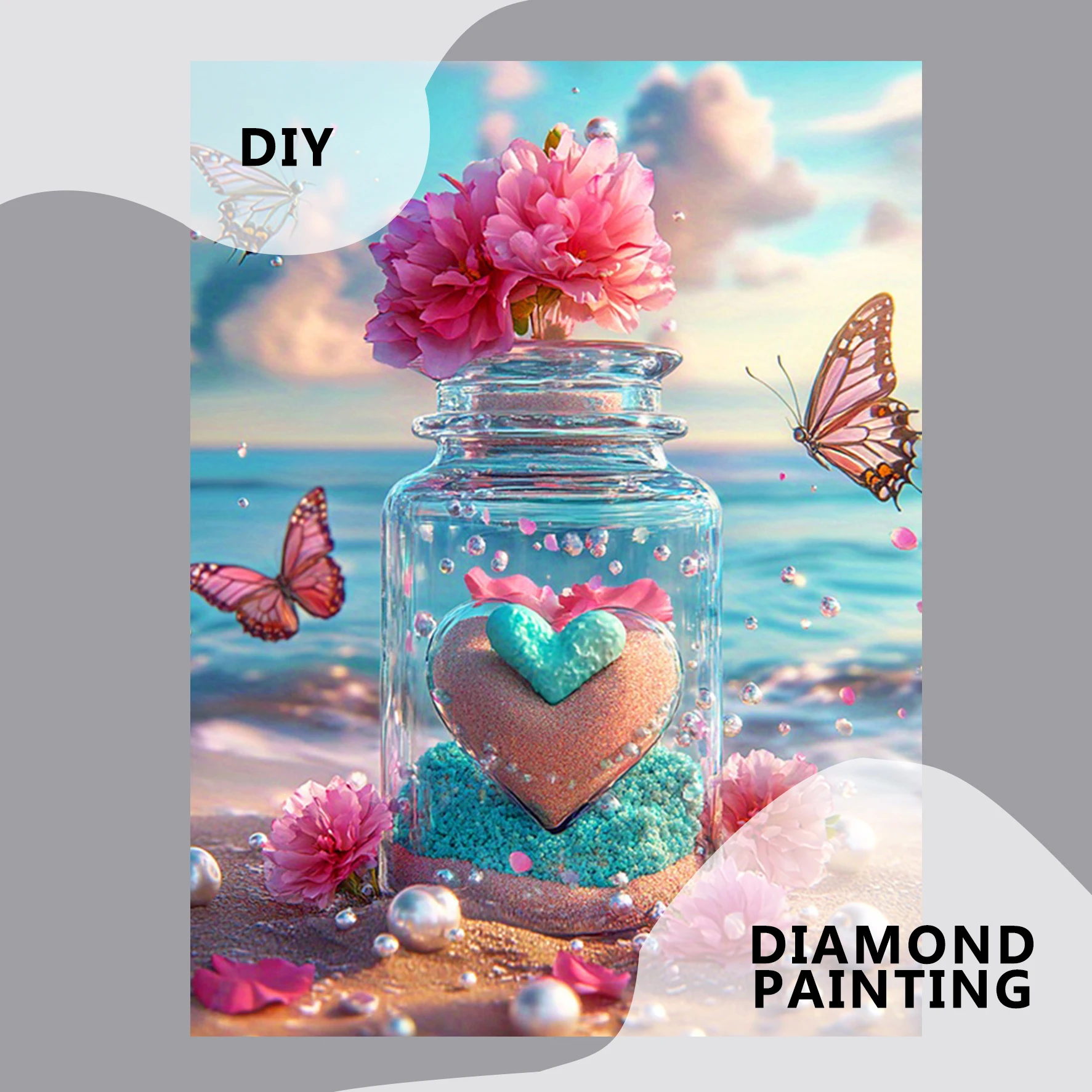 AZQSD 5d Diamond Painting Kits Seaside Landscape Personalized Gifts Mosaic Bottle Scenery Buttyerfly Flower Home Decor Art