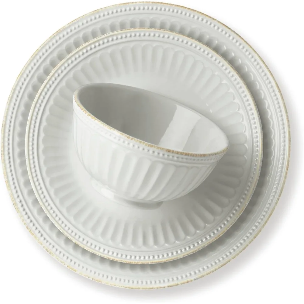 12-piece plate and bowl set, 23.05LB, made of white ceramic, easy to clean, many people's choice