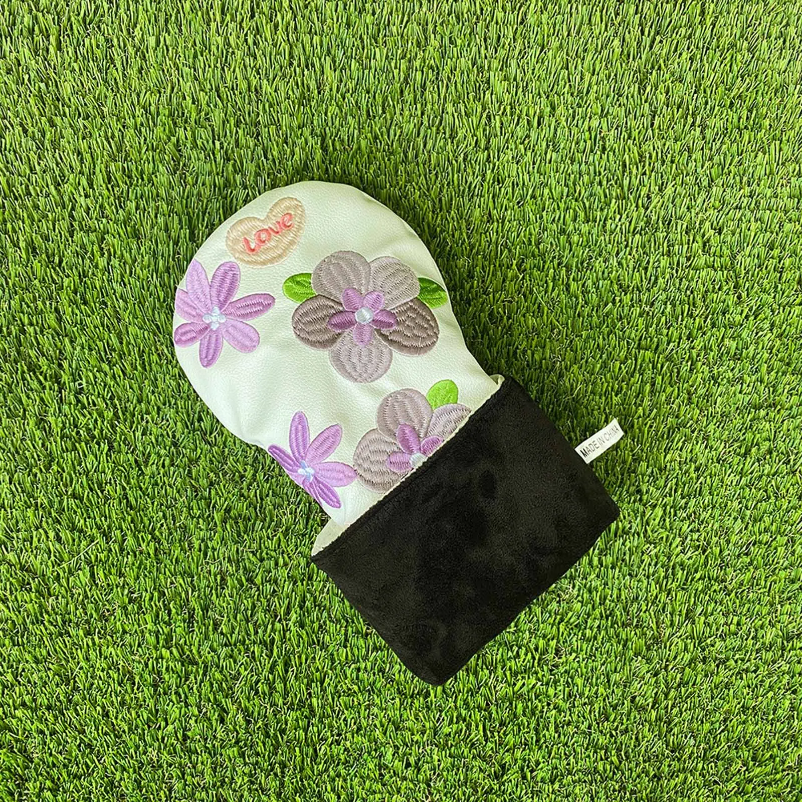 Housse de protection créative pour tête de club de golf avec broderie florale, en cuir PU avec doublure en velours