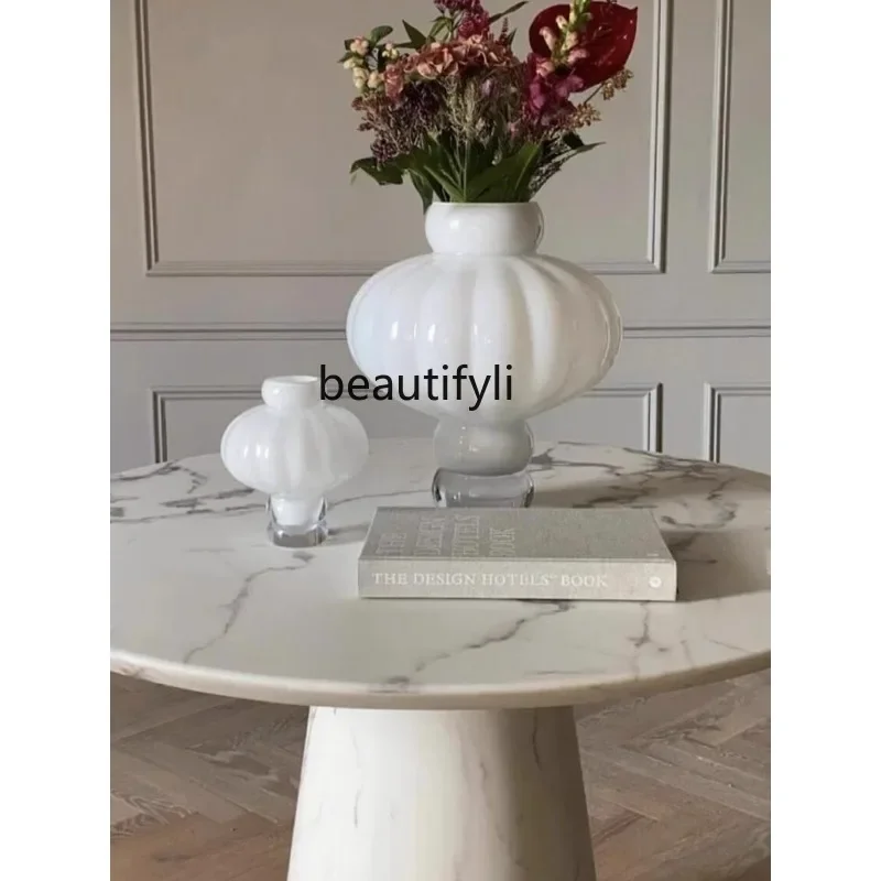 French large white marble light luxury retro designer cream wind round coffee table5236