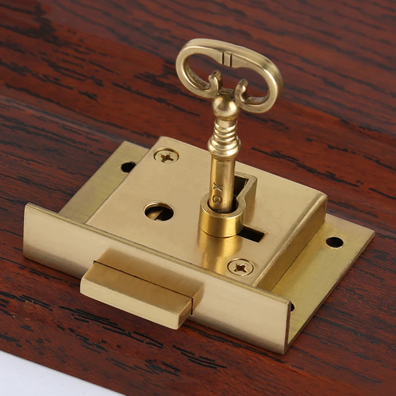 10PCS European Antique Pure Brass Drawer Cabinet Locks Cupboard File Cabinet Dresser Hidden Furniture Cabinet Door Locks+Key