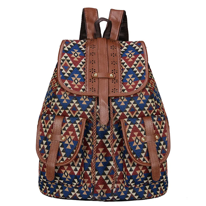 2024 New Ethnic Style Pattern Backpack Canvas Women\'s Bag Fashion Personalized Travel Strap Small Backpack School Backpacks