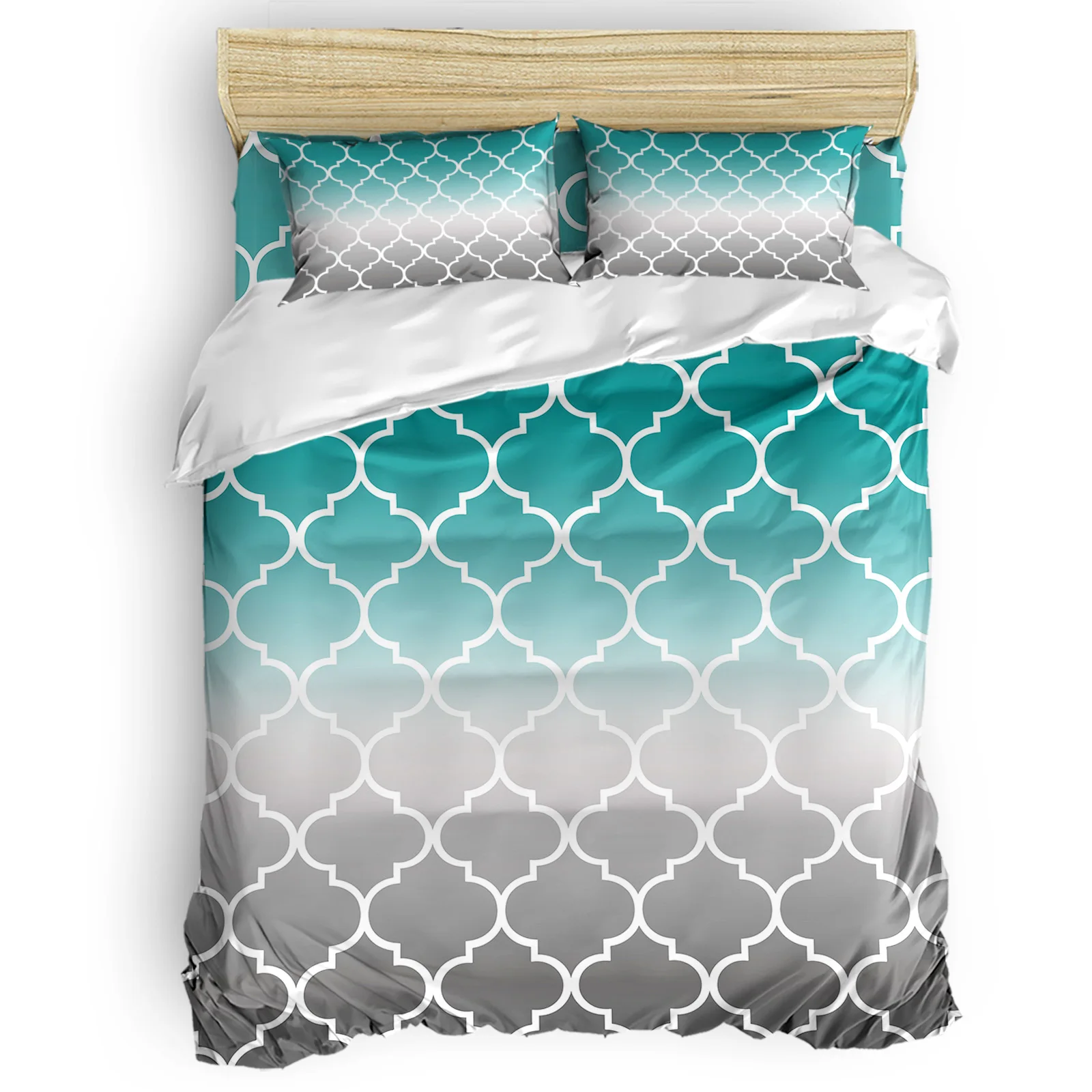 Moroccan Cyan Turquoise Gray Gradient Comfortable Household Goods Bedroom Bed Luxury Duvet Cover 2/3/4 Pieces