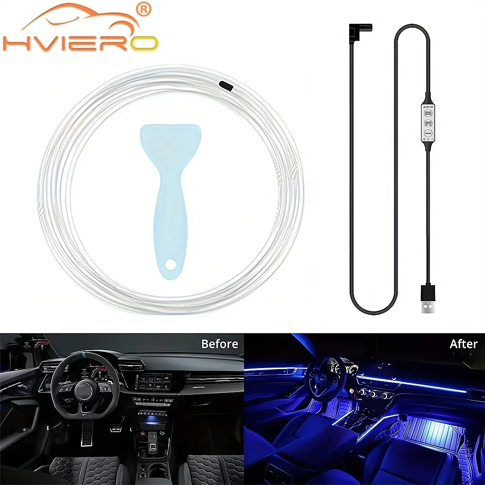 Car Strip Lights 7-color RGB 1/3/5M Auto Interior Decorative Ambient Lamping Neon LED Strips USB Fiber Optic Lantern Accessories