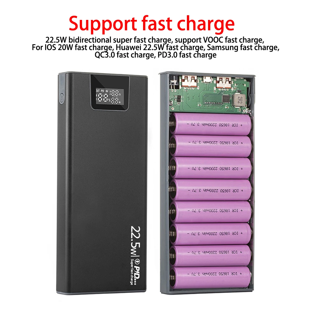 DIY 8x18650 Battery Case Power Bank Shell QC PD 22.5W Fast Charging Mobile Power Supply Housing 8 Slot Battery Storage Boxes