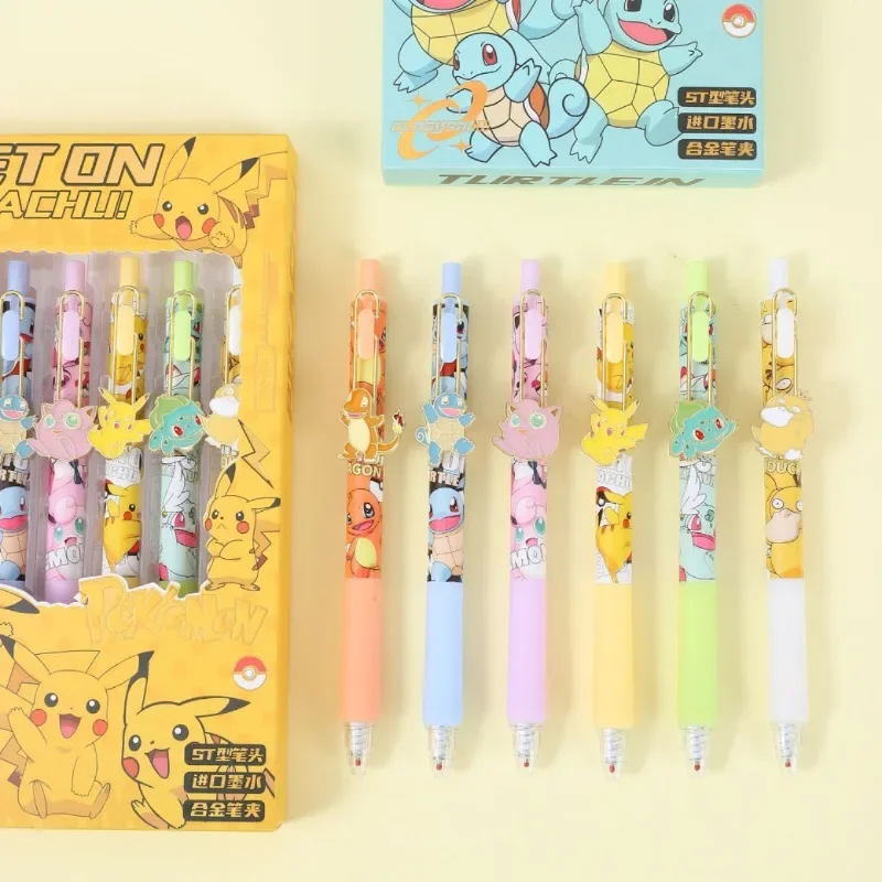 Popular Pok é mon Pikachu Children's Neutral Pen Metal Pen Clip Alloy Patch ST Pen Head 6-pack 0.5mm Student New Year Gift