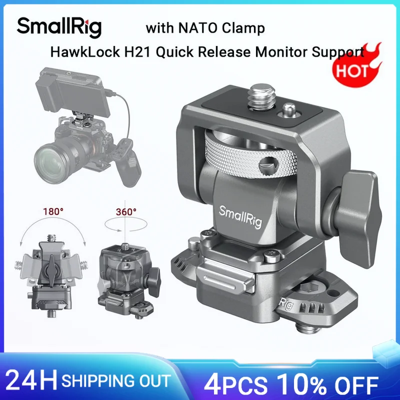 

SmallRig HawkLock H21 Quick Release Monitor Support with NATO Clamp Swivel and Tilt Adjustable Camera NATO Monitor Holder -4487