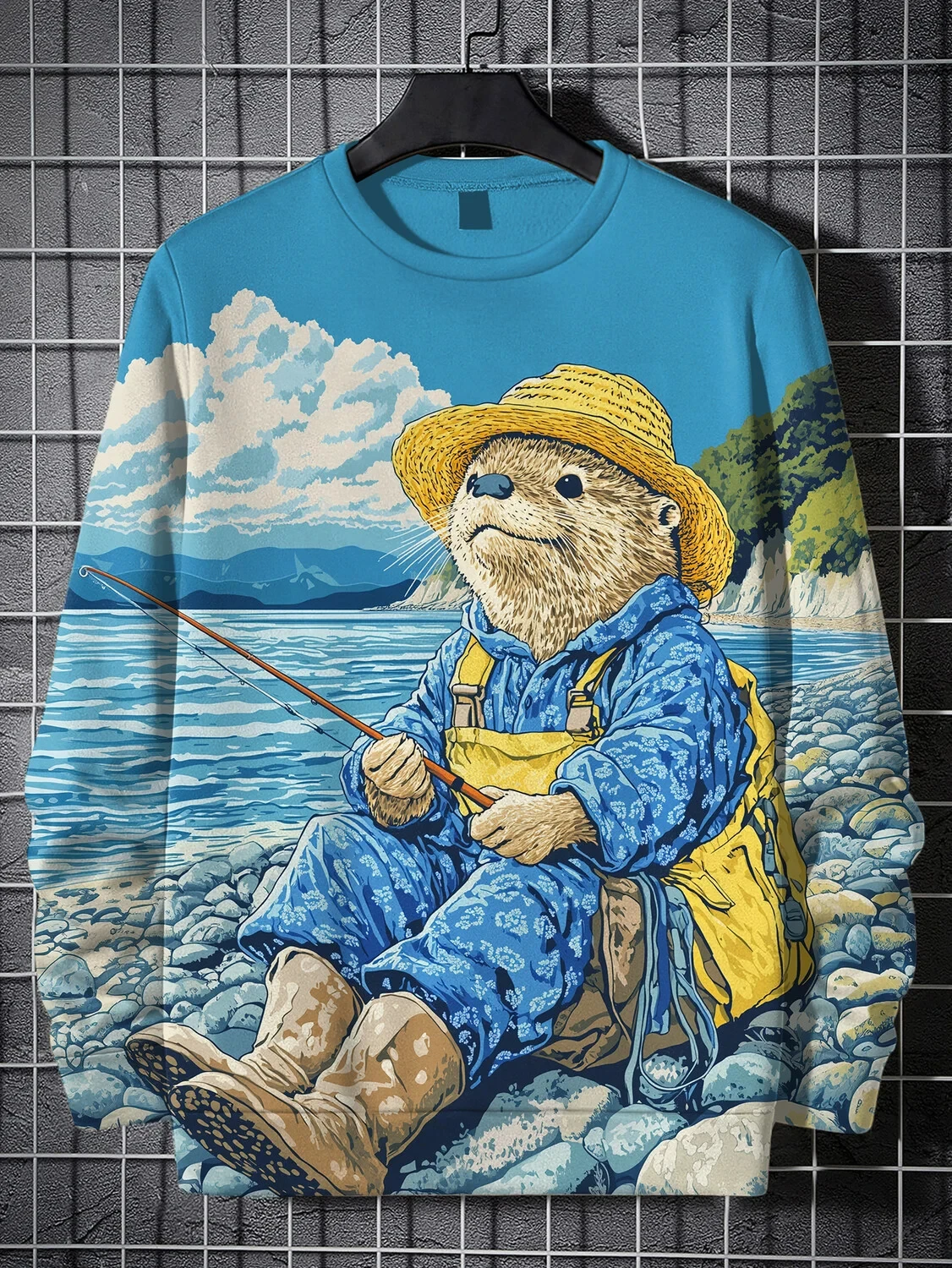 

Cute Otter Printed Unisex Hoodies 2025 Autumn New Japanese Style Vintage Designer Hoodies O Neck Short Sleeve Sweatshirts Tops