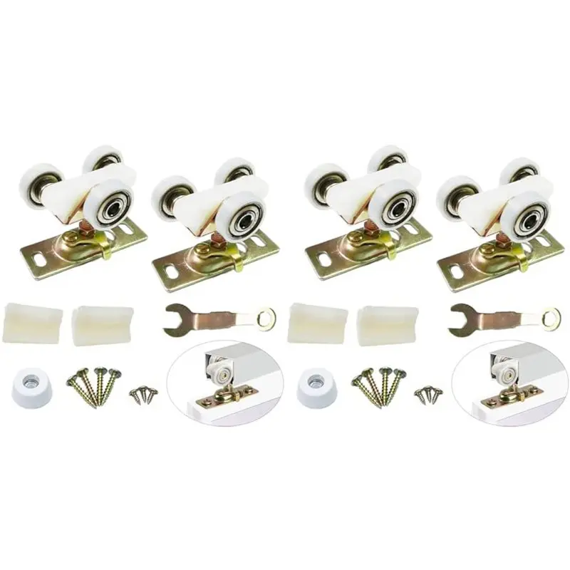ABXF-4 Pack Sliding Pocket Door Hardware Top Hanger Rollers Wheels Assembly Fit For Johnson Part 1125 & 1500 Hardware Kit
