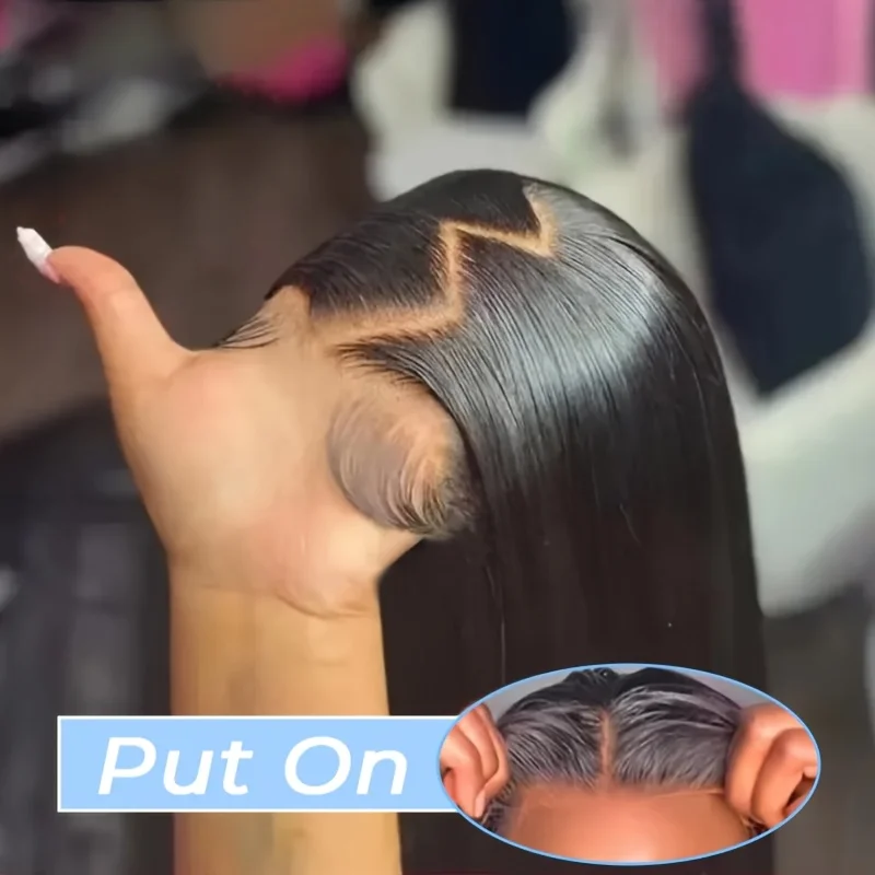 38Inch 250% Density 5x5 Straight Human Hair Wigs Glueless Human Hair Wig Wear To Go Natural Black HD Lace Frontal Wig