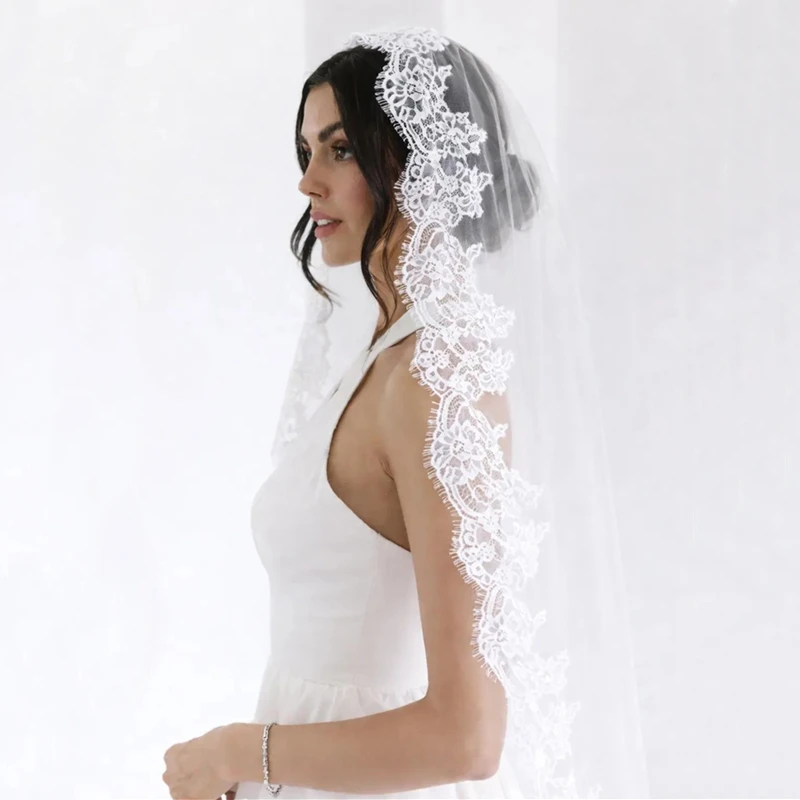 Eyelash Lace Trim Ivory Mantilla  Wedding Bridal Veils Vintage  Chapel Catholic Long Short Accessories For Brides Unique Spanish image 2
