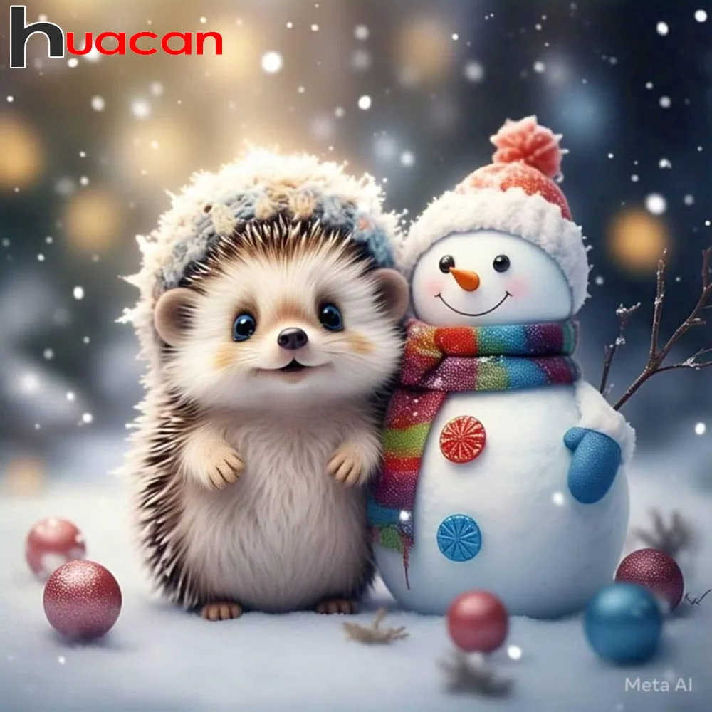 

Huacan полная алмазная живопись ежик животное 5D DIY мозаика искусство мультфильм снеговик стразы картина снег подарок ручной работы