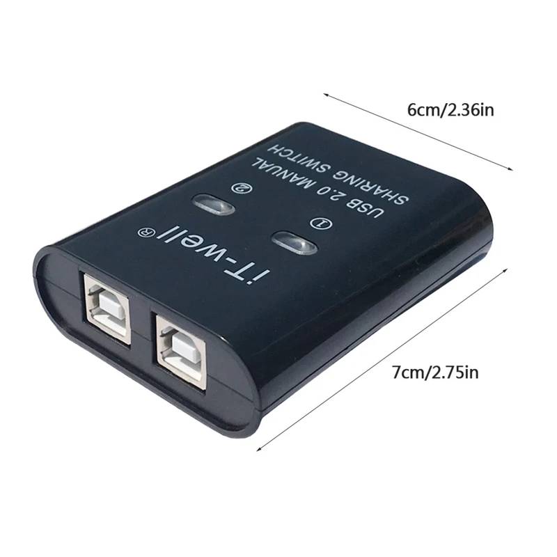 USB 2.0 Manual Sharing Switch Printer Sharing Device Hub 2 in 1 Out Data Transfer Hub Converter