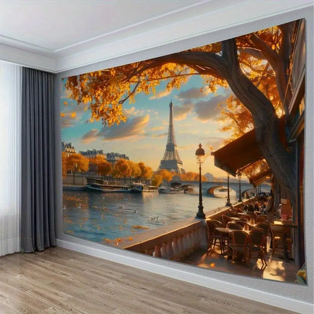 1pc Paris Tapestry Eiffel Tower Autumn Wall Hanging Cityscape Scenery for Kids Room Bedroom Back-to-school season Autumn gifts