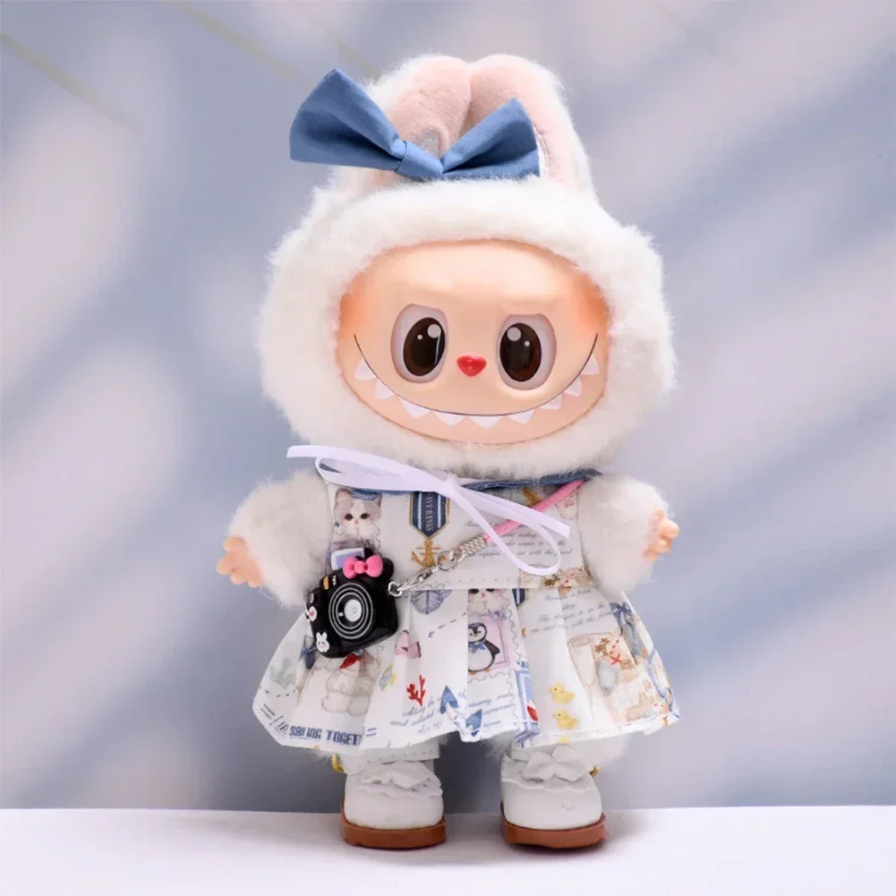 Lovely Sailor Dress Suit Set 17cm Cute Mini Plush Doll'S Outfit Accessories for Korea Kpop Exo Labubu II Idol Dolls Clothing
