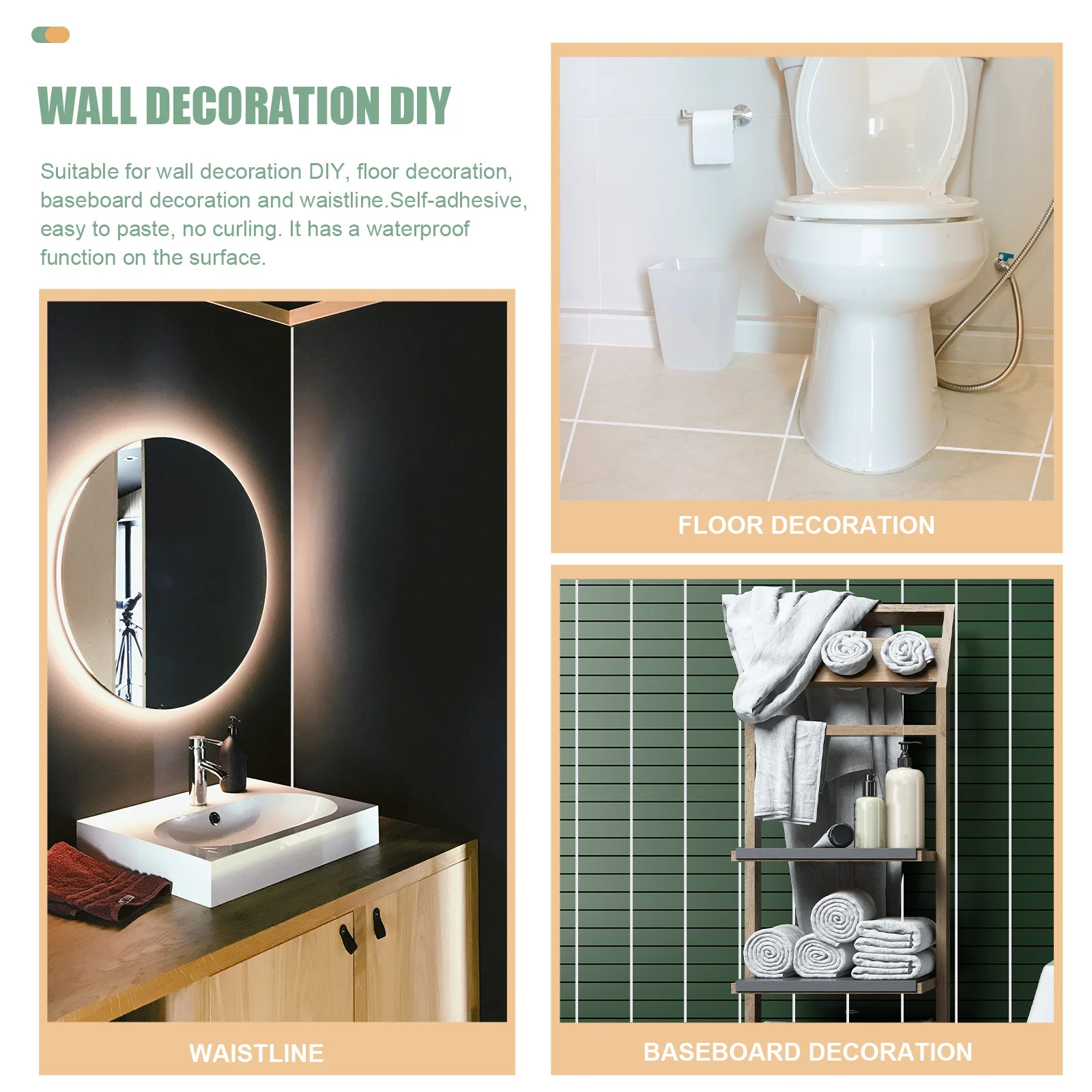 

Self-Adhesive Tile Seam Sticker Waterproof for Wall Floor Baseboard Easy to Apply Home Decoration No Curling Tile Seam Sticker