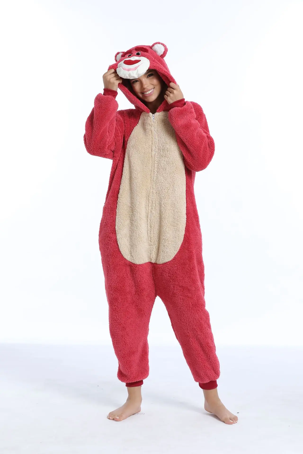 New Strawberry Bear Onesie Coffee Cat Cartoon Suit Can Be Worn Outside The Home Winter Adult Onesie Warm Comfortable Gifts