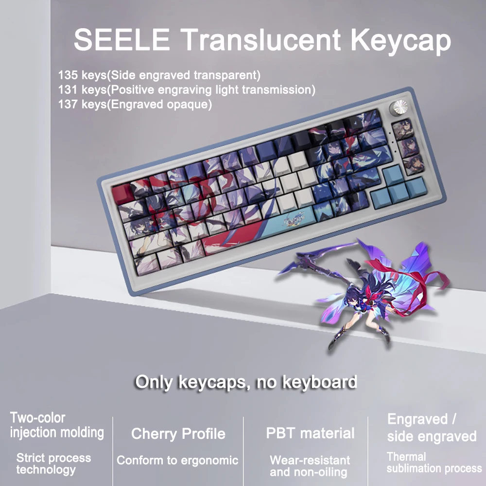 131 Keys/set Seele Vollerei Stygian Keycap PBT Dye Subbed Backlit Keycaps Honkai Impact 3 Anime Gaming Key Caps Cherry Profile