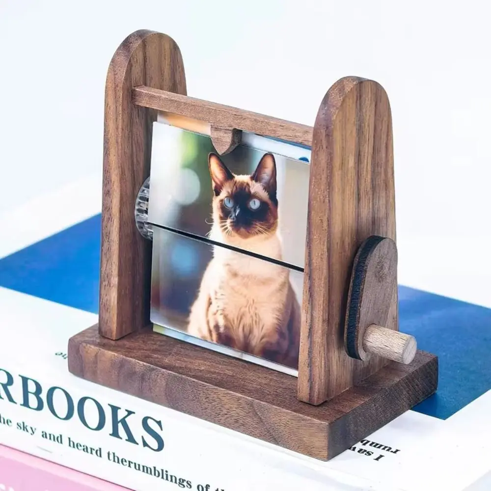 Hand Crank Rotation Photo Frame Creative Design Rotation Frame Hand Crank Photo Album Wood Material Desk Photo Book