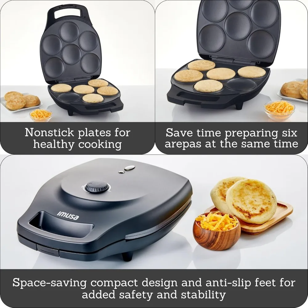 

6 Slot Electric Arepa Maker with Temperature Control, Matte Black