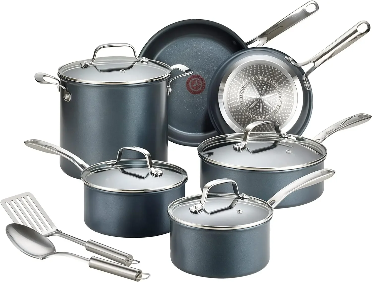 T-fal Platinum Non Stick Cookware Set 12 Piece, Induction, Oven Broiler Safe 500F, Kitchen Cooking Set W/ Fry Pans, Saucepans, S