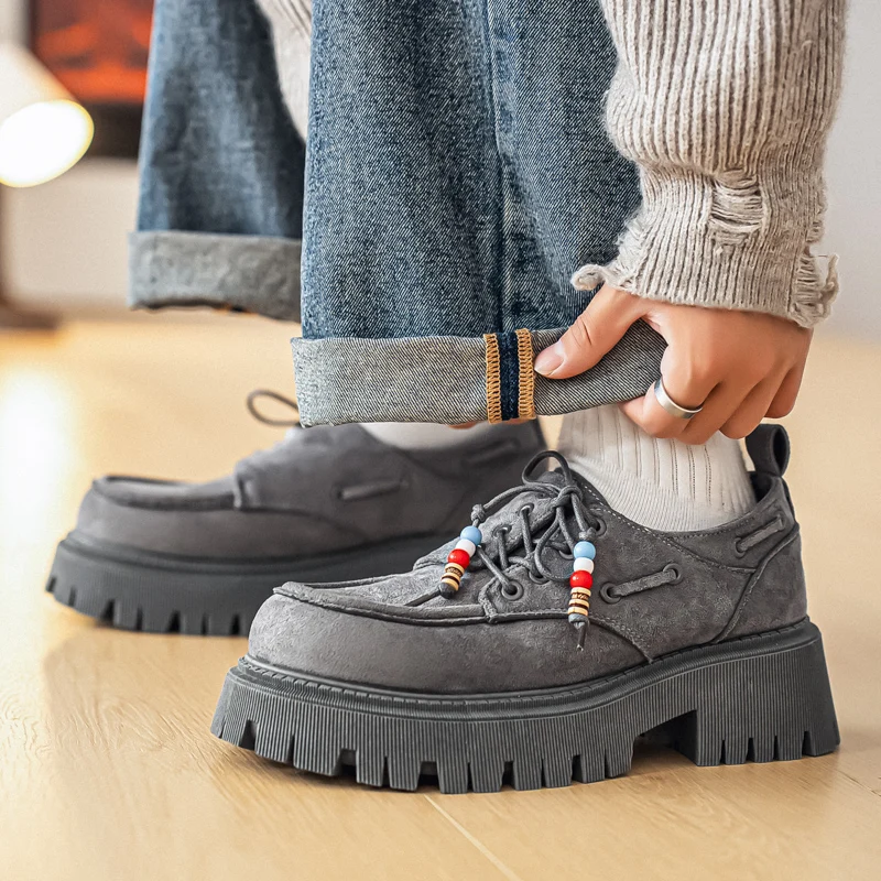 

Suede Breathable Man Loafers Fashion Walking Sneakers Lightweight Driving Shoes Slip-on Platform Shoes Leather Mens Casual Shoes