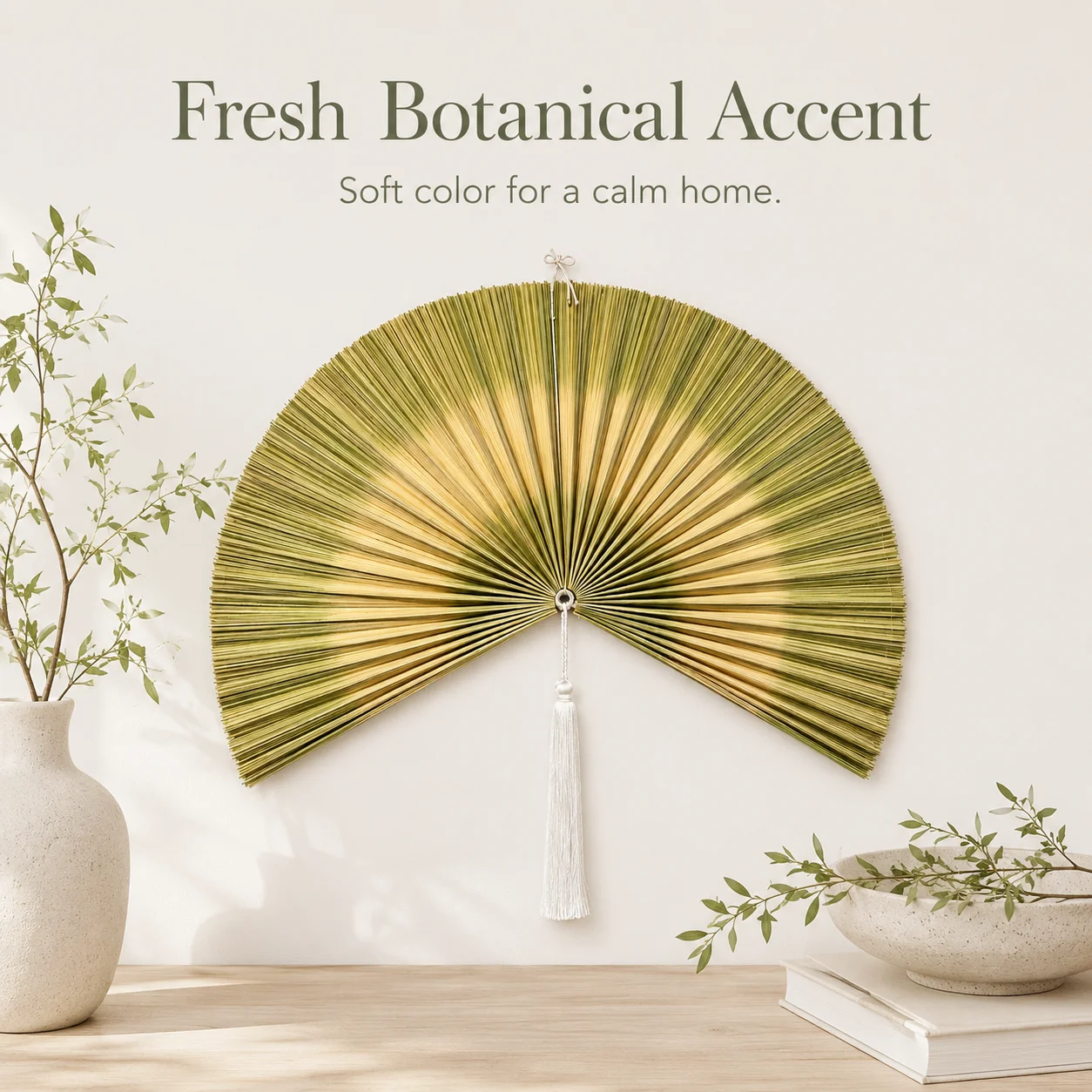 Handwoven Chinese Gradient Bamboo Wall Hanging Fan with Tassel, Oriental Wall Decor Fan for Wedding Bedroom Homestay Tea Room