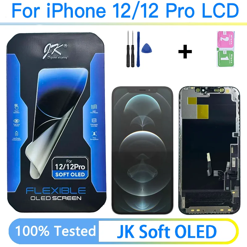 JK Soft OLED For iPhone 12 Pro A2407 LCD Pantalla Replacement For iPhone 12 A2403 Display 3D Touch Screen Digitizer Assembly