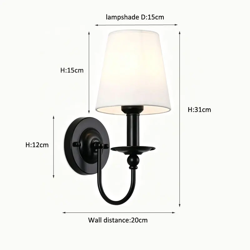 American Iron Wall Lamp Hotel Living Room Background Wall Corridor Decoration Minimalist Wall Light Bedroom Bedside Fabric Lamp