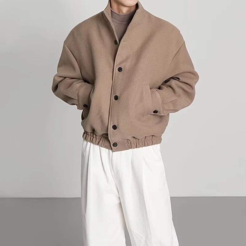 

Luxury Woolen Blazer with Stand Collar Short Men's Coat for Business Casual Warmth Style Korean Oversized Winter Jacket