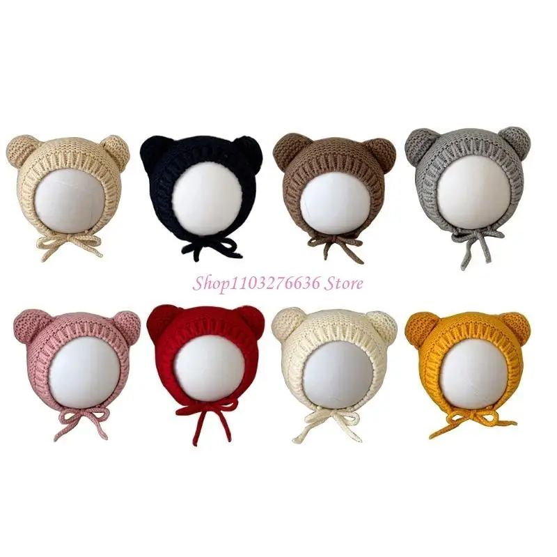 

R6FD Infant Toddlers Winter Hat Bear Ears Bonnet Soft Knit Baby Earflap Beanie Cap Breathable for Autumn Winter Season
