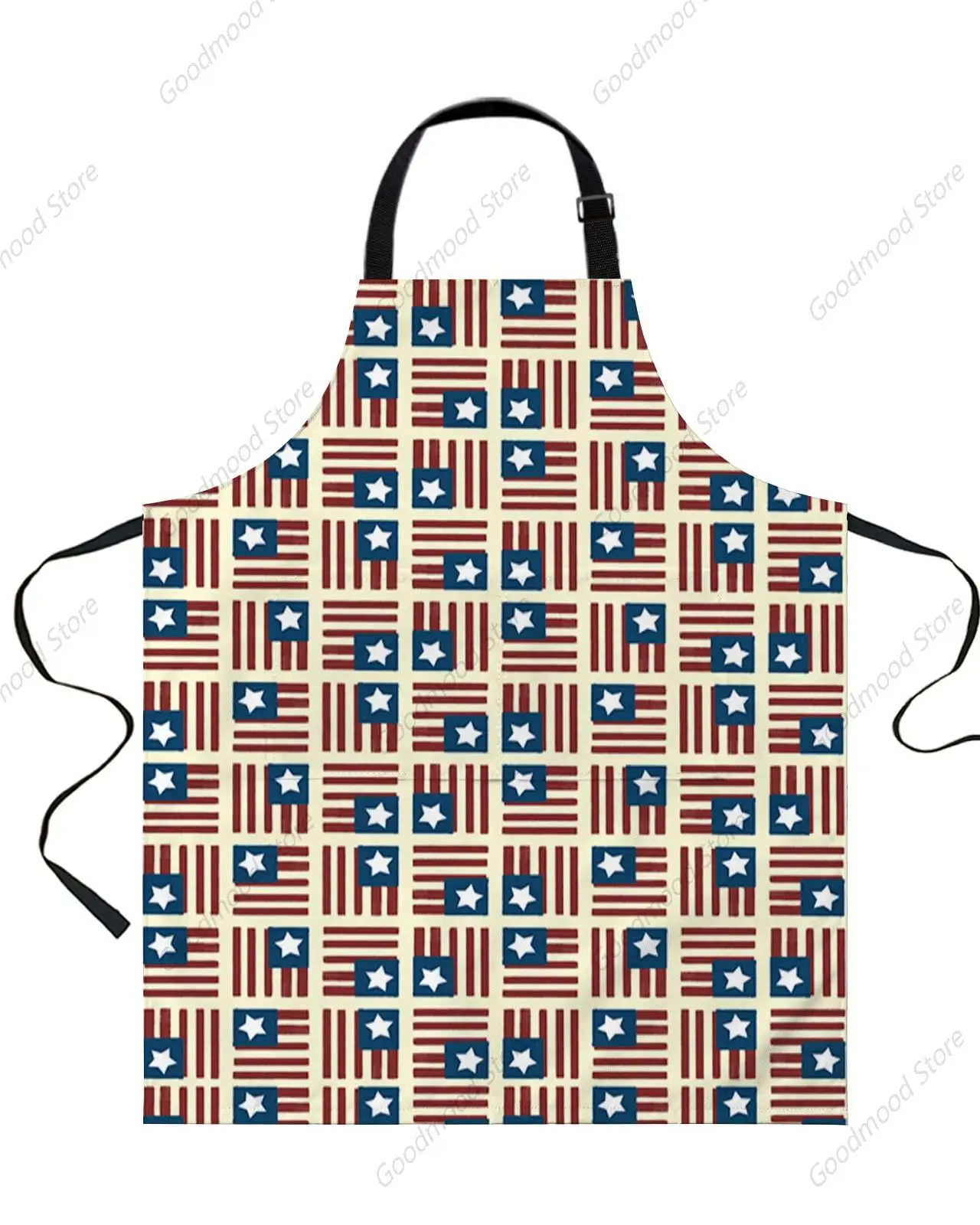 Waterproof Apron with 2 Pockets Durable with Adjustable Bib Apron Kitchen Apron Chef Independence Day Plaid Texture Five-Pointed