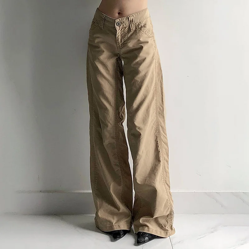 Deeptown Y2k Vintage Women Cargo Pants Harajuku Baggy Casual Korean Fashion Khaki Trousers Streetwear Basic New Pantalones