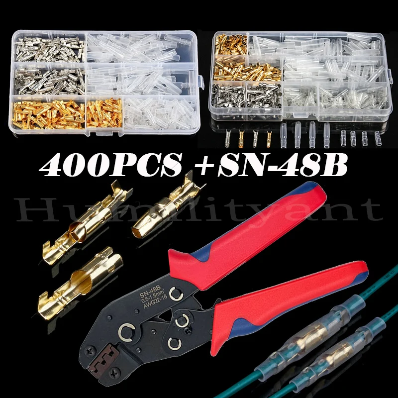 400Pcs Bullet Terminals Connector Insulated Waterproof Male Female Connectors Crimping Terminal with 1PC SN-48B Crimp Plier