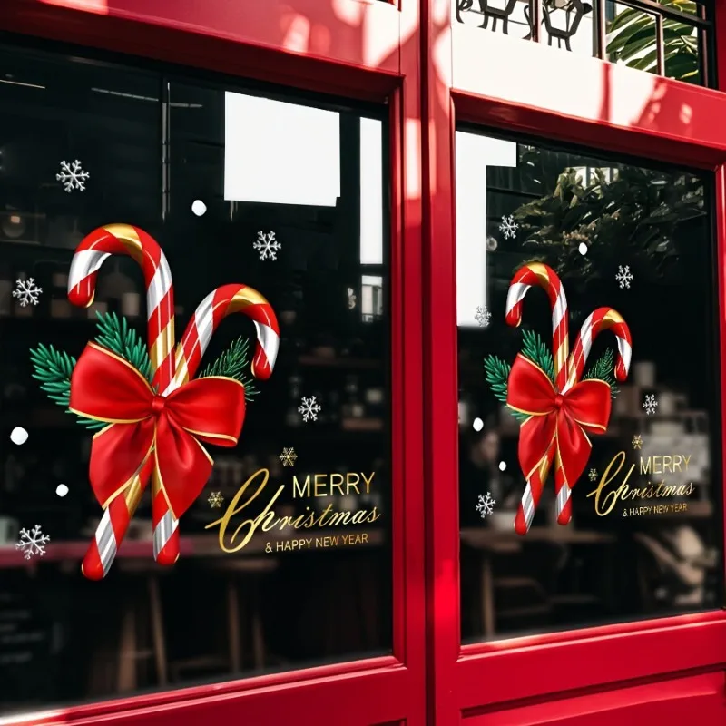 1PC Christmas Window Sticker A Complete Sheet of Electrostatic Film Composed of Candy Canes Christmas Party Decoration Supplies