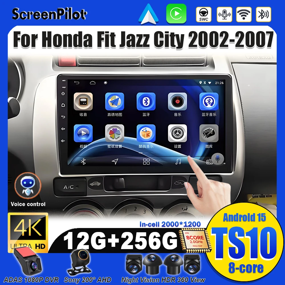 Android 15 for Honda Fit Jazz City 2002 2003 2004 2005 2006 2007 Car Radio Multimedia Video Player Wireless Android Auto Carplay