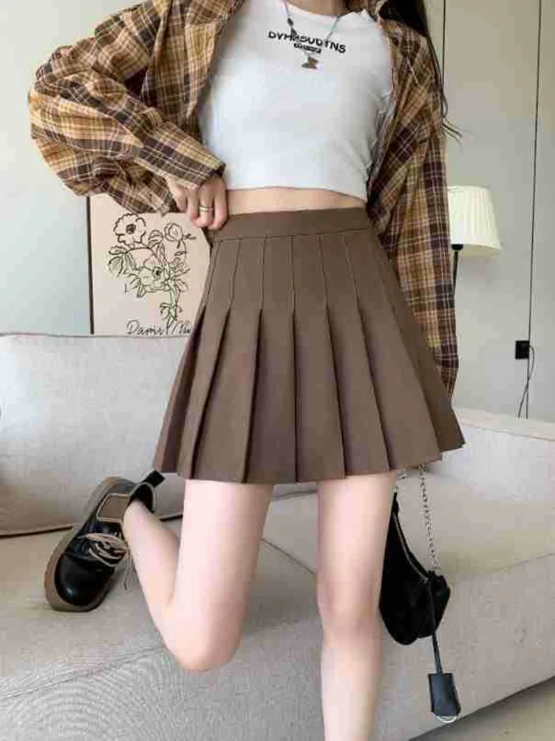 Elastic High Waist Pleated Skirt Woman Black Gray Short A-Line Skirts 2024 Women Y2k Korean Summer Solid Color Mini Skirt 스커트