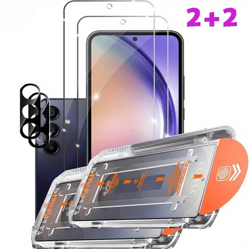

2Pcs Screen Protector + 2Pcs Camera Lens Protectors for Galaxy A14 A15 A16 A25 A26 A34 A35 A36 A54 A55 A56 9H Hardness Glass