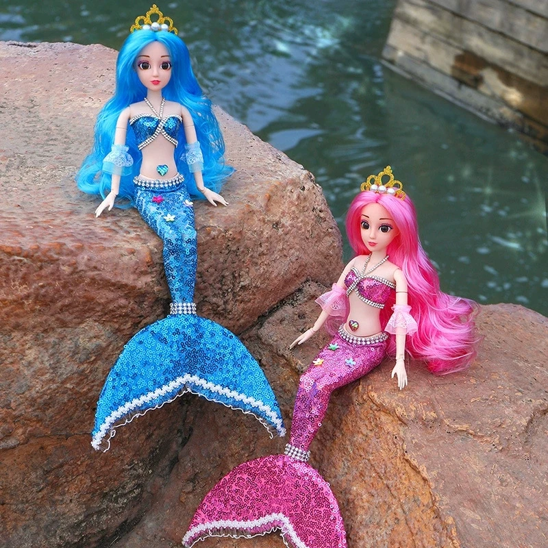 1/6 Cute Princess Mermaid Dolls with Sequin Skirt Suit Multi Joints Movable Doll Kids Toys Birthday Christmas Present Gifts