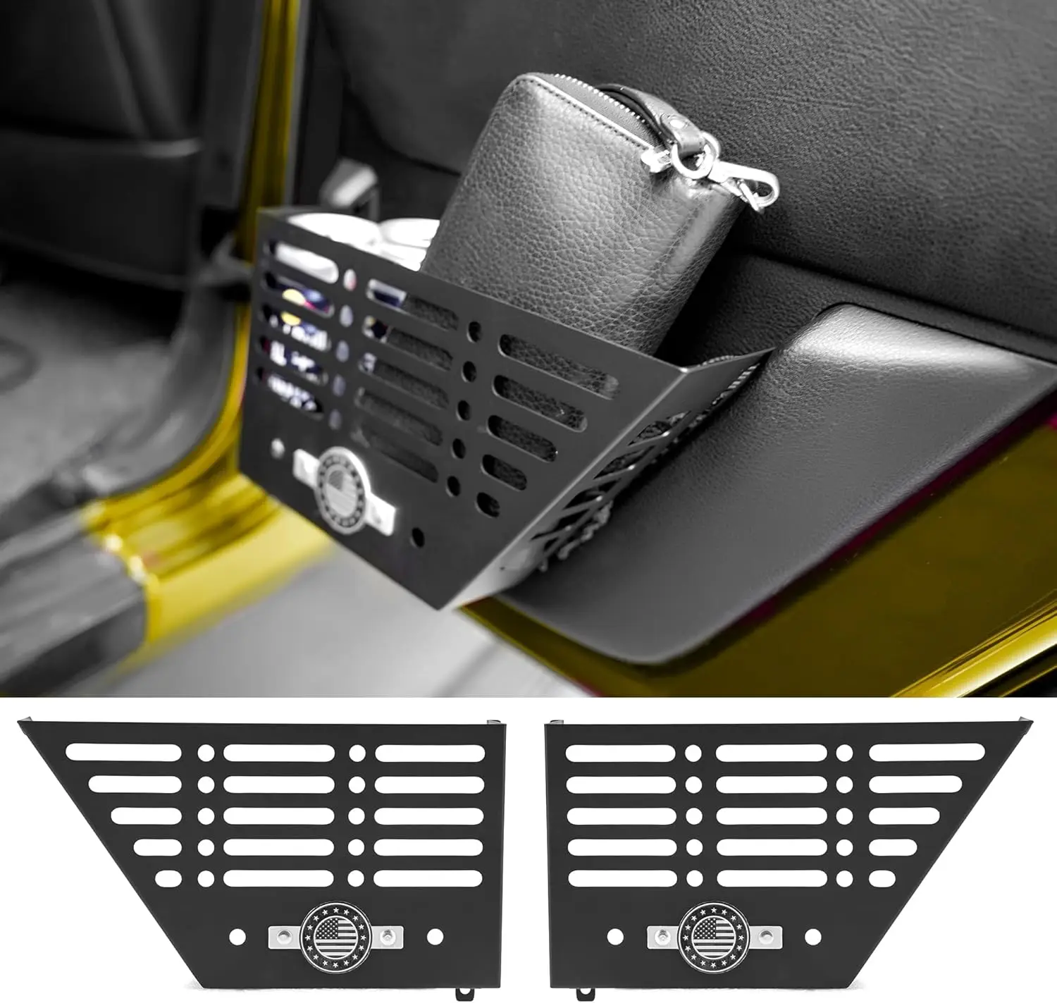 2Pcs Metal Front Door Storage Organizer Inserts, Interior Side Storage Box Car Accessories for Jeep Wrangler JK JKU 2007‑2018