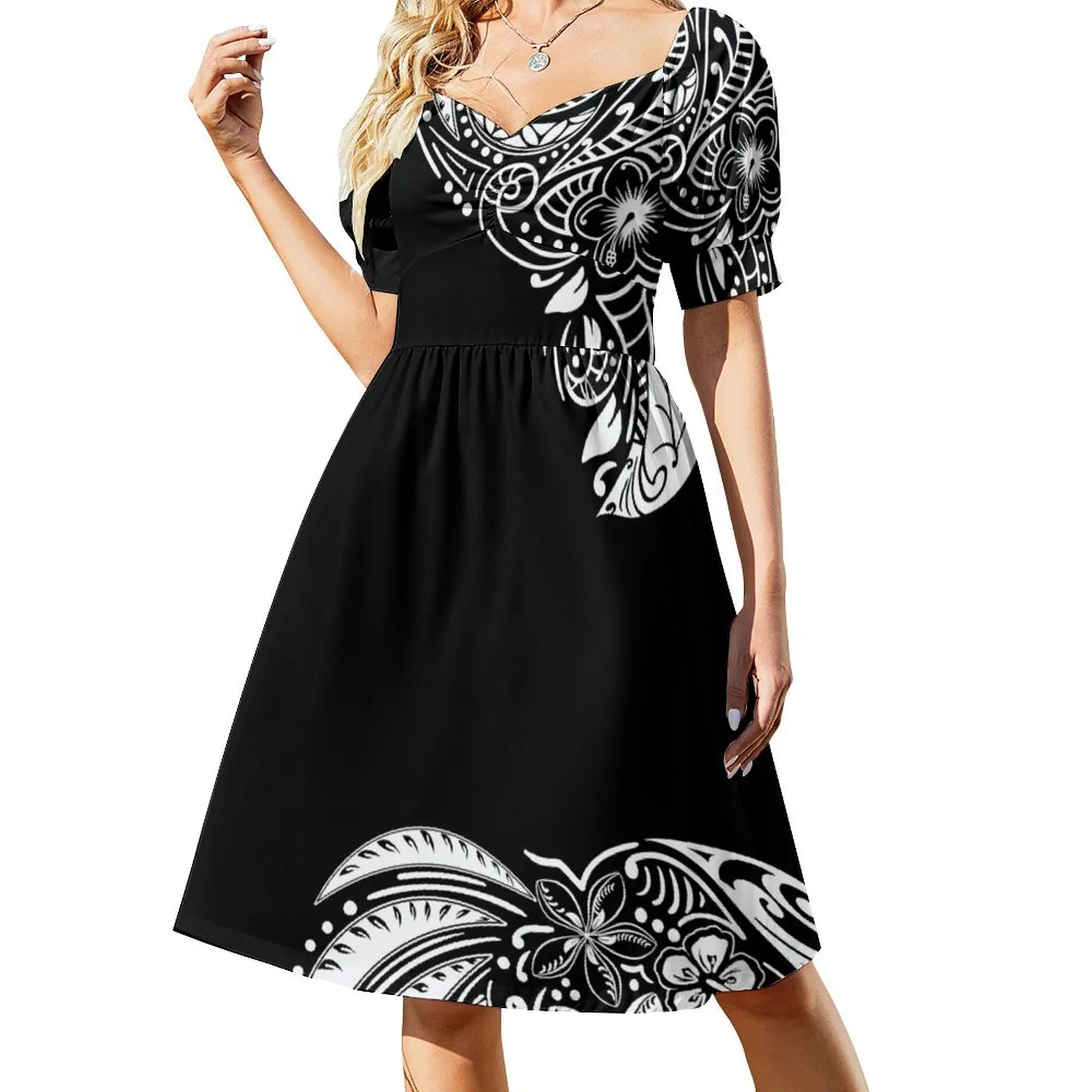 

Polynesian Hand Drawn Tribal Threads Short Sleeved Dress summer dresses bandage dress dress summer