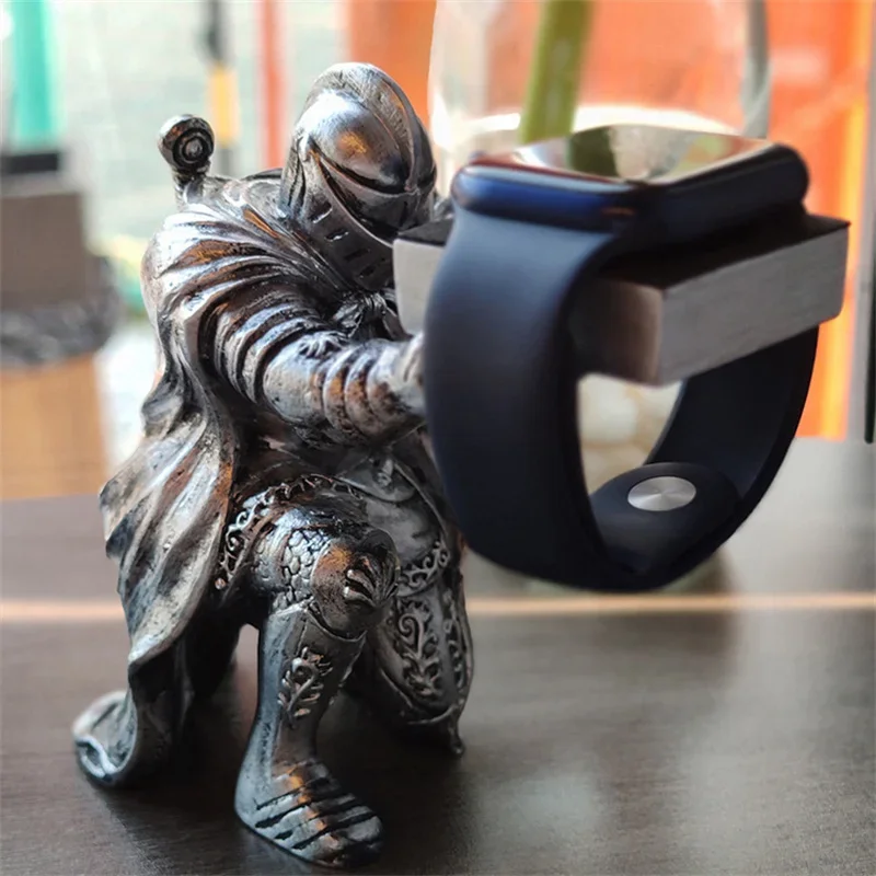 Creative Apple Watch Stand for Apple Watch Charging Display Watch Holder Case Table Black Warrior Figurine Support Accesorios