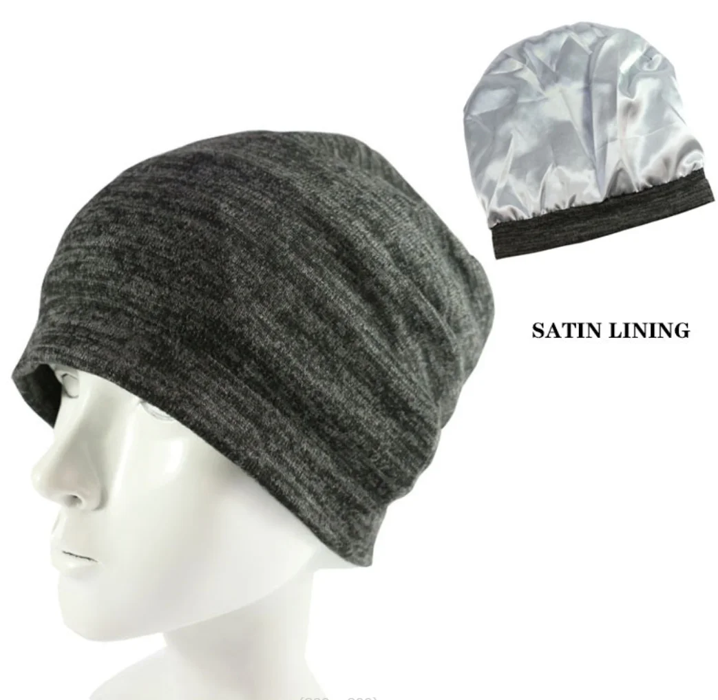 

Satin Lined Beanies Caps For Men Women Cotton Soft Stretch Knit Satin Hair Bonnet Sleeping Hat Silk Night Cap Skullies Headwrap