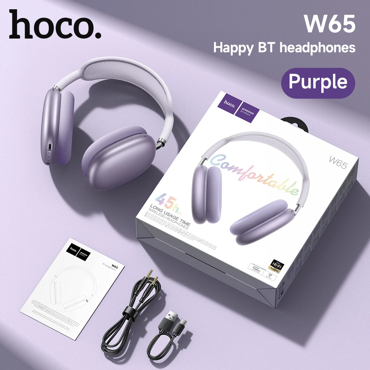 HOCO W65 Bluetooth-Kopfhörer, Over-Ear, kabellos, große Ohrhörer, HiFi-Sound, Sport-Headsets mit Lautstärkeregler, Air Earbuds Max – Detail 10