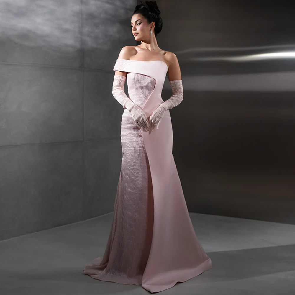

Exquisite Satin Evening Dress Delicate Strapless Prom Dresses Elegant Detachable Sleeve Customized Special Occasion Gowns