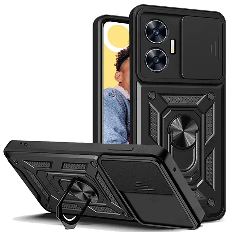 For OPPO Realme C55 C53 Case Shockproof Armor Car Holder Phone Cover For Realme 11 10 Pro Plus 5G Camera Lens Protection