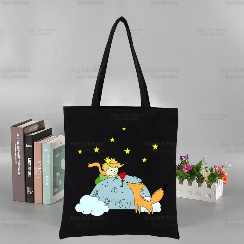 Little Prince Earth Space Y2K Art Harajuku Kawaii Canvas Shoulder Bag Canvas Eco Shopping Bag Canvas Tote Bag HandBag Daily Use