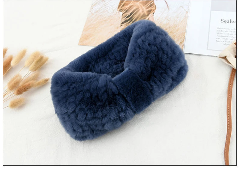 Luxuriöses Winter-Stirnband für Damen aus 100% Rex-Kaninchenfell, Elastisches Haarband aus Echtfell, Hochwertige Mode-Accessoires – Detail 12
