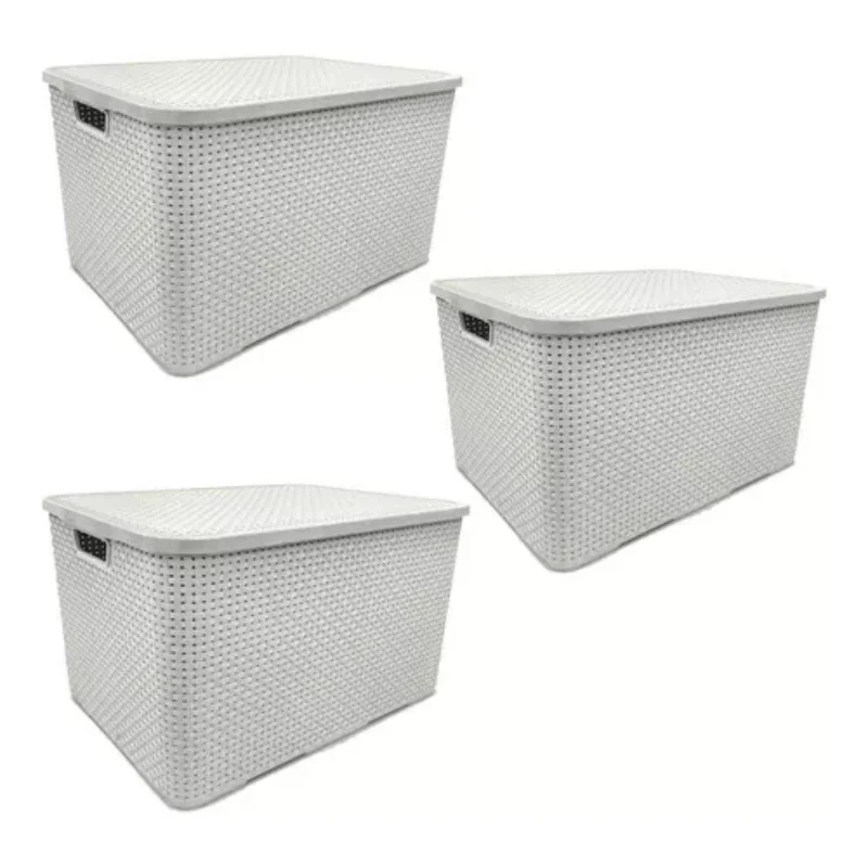 

3 Rattan Organizing Boxes 40 Litres With White Lid Boxes, Boxes and Baskets Decorative Boxes